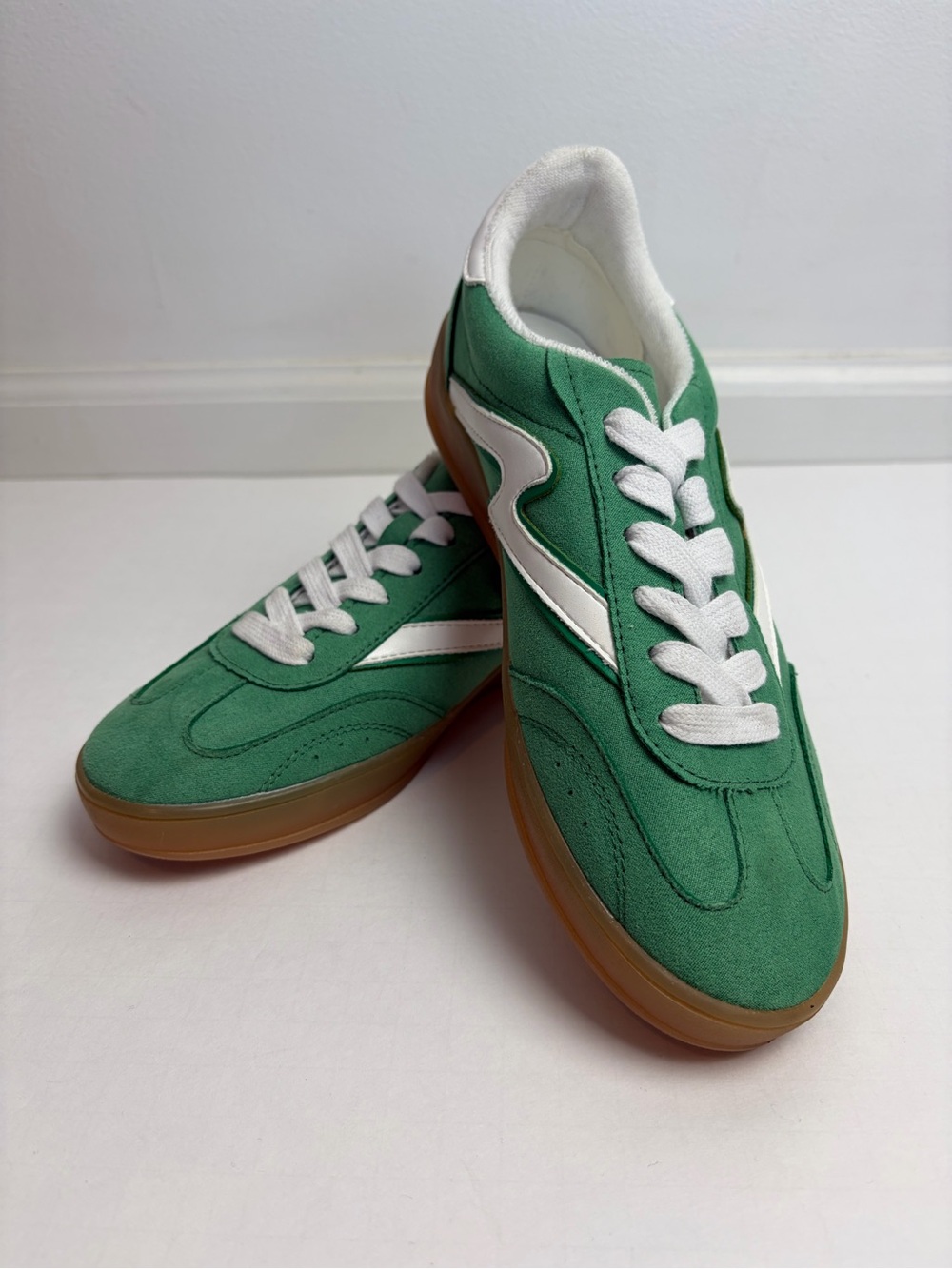 Madden Girl Green Suede Sneakers with White Accents